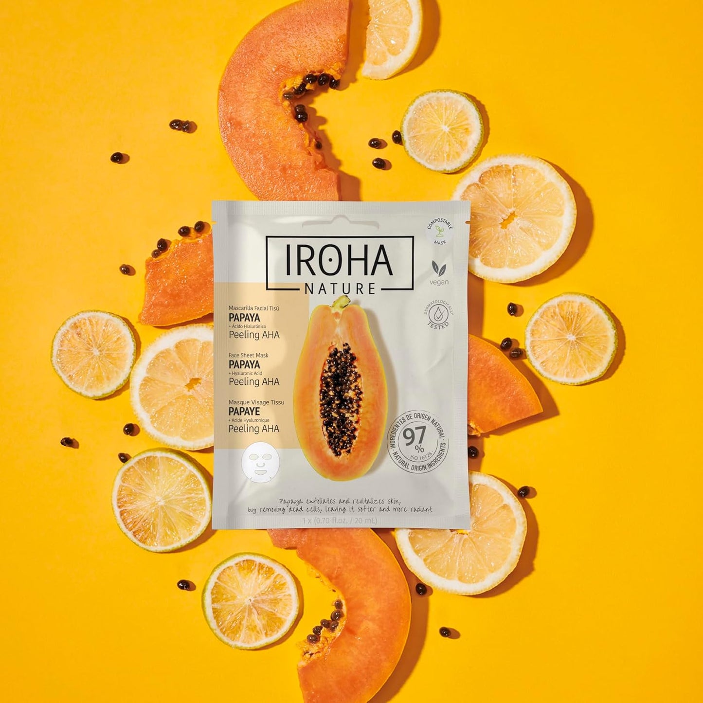 IROHA NATURE - KIT 6 Mascarillas Facial Tisú Natural Extracts | Cosmética Coreana | Aguacate, Árbol De Té, Rosa Mosqueta, Papaya, Pithaya Y Avena